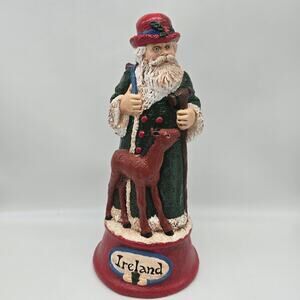 Hand Painted Ireland Old World Santa Statue with Deer Ceramic Christmas Figurine